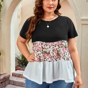 Floral black and white block blouse
